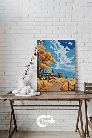 Güzel Köyümüz Sayılarla Boyama Seti, Hobi Seti, 40X50 Tablo, Fırça Boya, Numaralı Tuval