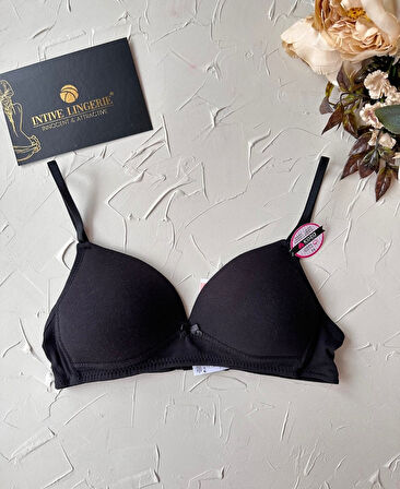 Koza %100 Pamuklu Balensiz İnce Askılı Genç Kız 2'li Alıştırma Sütyeni (Ten-Siyah/Melanj-Ekru)