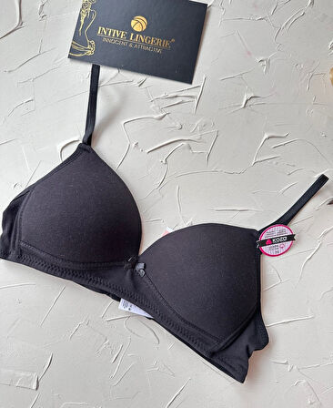 Koza %100 Pamuklu Balensiz İnce Askılı Genç Kız 2'li Alıştırma Sütyeni (Ten-Siyah/Melanj-Ekru)