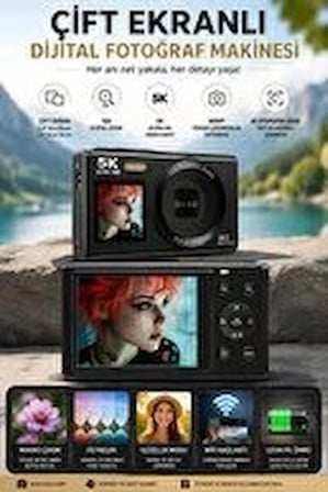  5K Ultra HD Dijital Fotoğraf Makinesi Çift Ekranlı 80MP Kamera 18X Dijital Zoom AF Otomatik Odaklı Vlog & Selfie