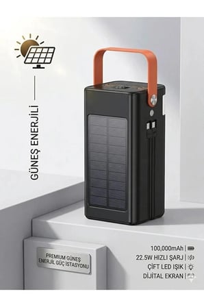 100.000 mAh Solar Güneş Panelli Powerbank - 22.5W Hızlı Şarj, Taşınabilir Güç Kaynağı Kamp Outdoor