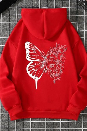 Unisex Drawing Butterflies Sırt Baskılı Sweatshirt