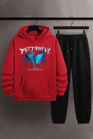 Unisex Blue Butterfly Baskılı Eşofman Takımı