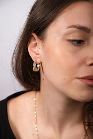 14 Ayar Altın Press Tasarım Kare Halka Küpe