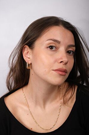 14 Ayar Altın Press Tasarım Kare Halka Küpe