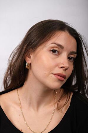 14 Ayar Altın Press Tasarım Kare Halka Küpe