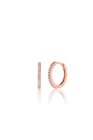 925 ayar Gümüş Yarım Tur Zirkon Taşlı 13 mm Halka küpe-Rose