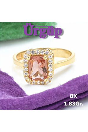 8AYAR 1.83Gram Altın Pembe Kuvars Taşlı Yüzük