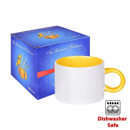 storebaskı İşletmelere Özel Porselen Sarı Motto Fincan – Logo Baskılı 6 Adet