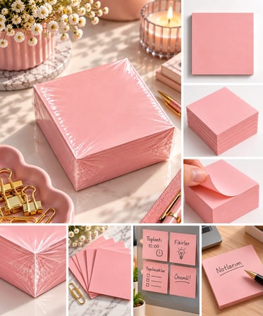 Küp Bloknot, 8x8 cm, Yapışkansız Not Kağıdı, Pembe Renkli Not Kağıdı, Bloknot Yedek Kağıdı