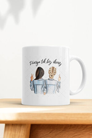 Arkadaşlara Özel Dünya Tek Biz İkimiz Kupa Bardak