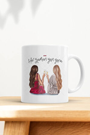 2 Arkadaşa Özel Her Zaman Yan Yana Kupa Bardak