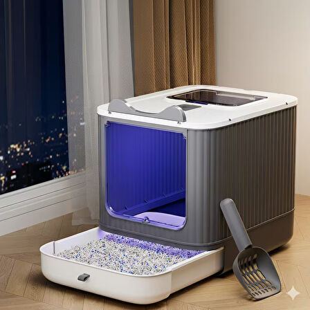 UV Işıklı Kapalı Kedi Kumu Kabı