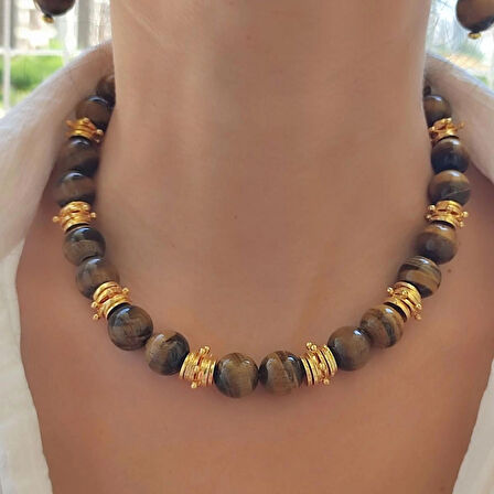 Kaplangözü Kolye, Doğal Kapşanlözü Choker, Doğal Taş Kolyeler, Kahverengi Kolye set, Kaplangözü Küpe