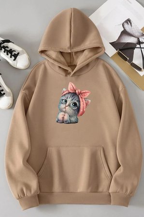 Unisex Sevimli Kedi Sweatshirt