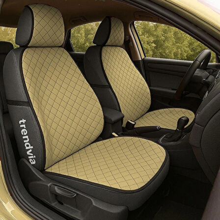 Ön 2'li Bej Renk Sırt Dayamalı Kapitone Kumaş Koltuk Koruyucu Minder