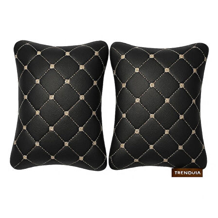 Araba Seyahat Bej Nakışlı Renk Boyun Yastığı 2’li – Kapitone Konforlu Destek Yastığı