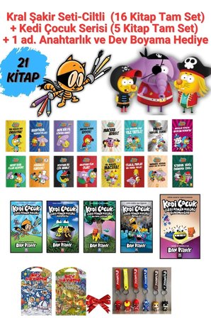 Kral Şakir 16 Kitap + Kedi Çocuk 5 Kitap 21 Kitaplık Set + 1 Ad. Dev Boyama ve Anahtarlık