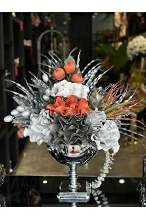 Yapay Çiçekli Gümüş Kare Ayaklı Vazo No:10