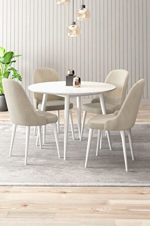 Adel Serisi Beyaz 90x90 Mdf Masa Mutfak Masa Takımı,  Yemek Odası Takımı 4 Adet Sandalye