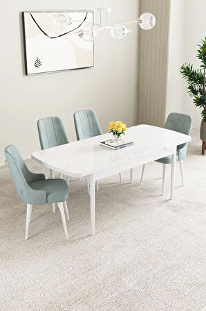 Arya Beyaz Mermer Desen 80x132 MDF Açılabilir Mutfak Masası Takımı 6  Sandalye