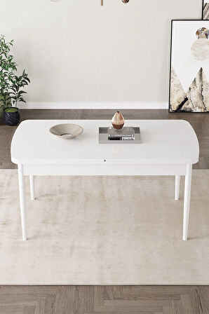 Arya Beyaz 80x132 MDF Açılabilir Mutfak Masası Takımı 6  Sandalye