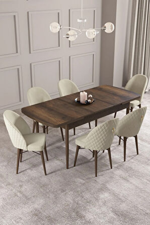 Arya Barok Desen 80x132 MDF Açılabilir Yemek Masası Takımı 6  Sandalye
