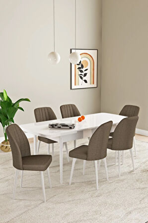 Arya Meşe Desen 80x132 MDF Açılabilir Yemek Masası Takımı 6  Sandalye