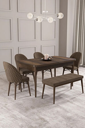 Arya Siyah Mermer Desen 80x132 MDF Açılabilir Yemek Masası Takımı 6  Sandalye