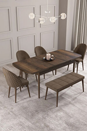 Arya Siyah Mermer Desen 80x132 MDF Açılabilir Yemek Masası Takımı 6  Sandalye