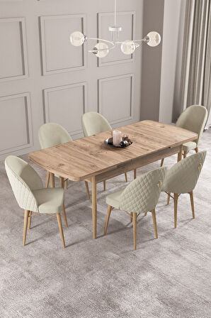 Calvin Atlantik 80x132 Açılabilir Mdf Masa Yemek Odası Takımı, Mutfak Takımı 6 Adet Sandalye