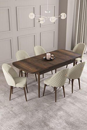 Calvin Barok Desen 80x132 Açılabilir Mdf Masa Yemek Odası Takımı, Mutfak Takımı 6 Adet Sandalye