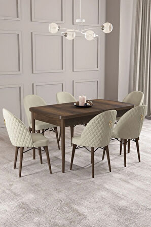 Calvin Barok Desen 80x132 MDF Açılabilir Mutfak Masası Takımı 6  Sandalye