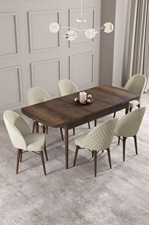 Calvin Barok Desen 80x132 MDF Açılabilir Mutfak Masası Takımı 6  Sandalye