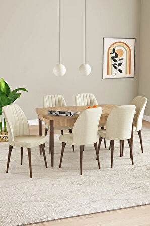 Elis Meşe Desen 80x132 Açılabilir Yemek Odası Takımı 6  Sandalye