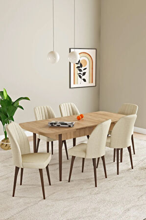 Elis Meşe Desen 80x132 Açılabilir Yemek Odası Takımı 6  Sandalye