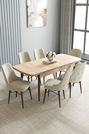 Jusie Meşe Desen 80x132 Açılabilir Yemek Odası Takımı 6  Sandalye