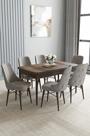 Mabel Beyaz Mermer Desen 80x132 Açılabilir Yemek Odası Takımı 6  Sandalye