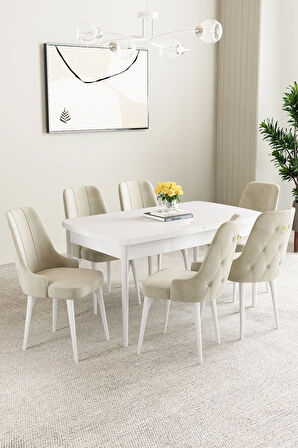 Mabel Beyaz 80x132 Açılabilir Yemek Odası Takımı 6  Sandalye