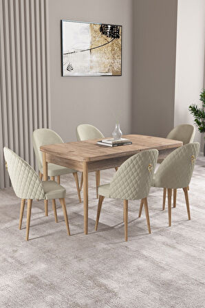 Milas Atlantik Çam 80x132 Açılabilir Mdf Masa Yemek Odası Takımı, Mutfak Takımı 6 Adet Sandalye