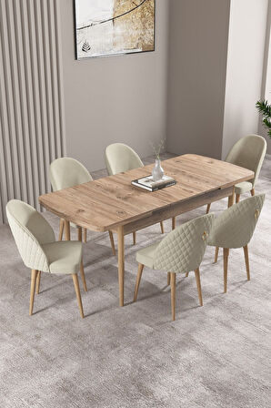 Milas Atlantik Çam 80x132 Açılabilir Mdf Masa Yemek Odası Takımı, Mutfak Takımı 6 Adet Sandalye