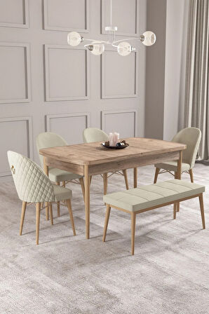 Calvin Atlantik 80x132 MDF Açılabilir Mutfak Masası Takımı 4 Sandalye, 1 Bench