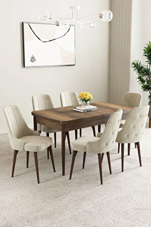 Mabel Barok Desen 80x132 Açılabilir Yemek Odası Takımı 4 Sandalye, 1 Bench