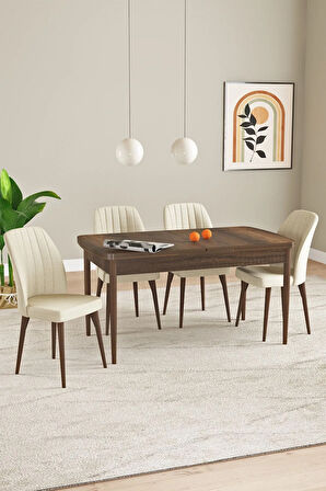 Mabel Siyah Mermer Desen 80x132 Açılabilir Yemek Odası Takımı 4 Sandalye, 1 Bench