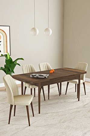 Mabel Siyah Mermer Desen 80x132 Açılabilir Yemek Odası Takımı 4 Sandalye, 1 Bench