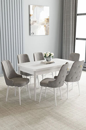 Milas Barok Desen 80x132 MDF Açılabilir Yemek Masası Takımı 4 Sandalye, 1 Bench