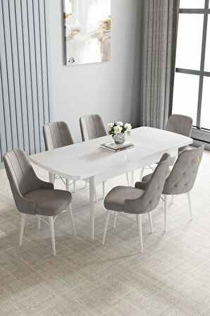 Milas Barok Desen 80x132 MDF Açılabilir Yemek Masası Takımı 4 Sandalye, 1 Bench