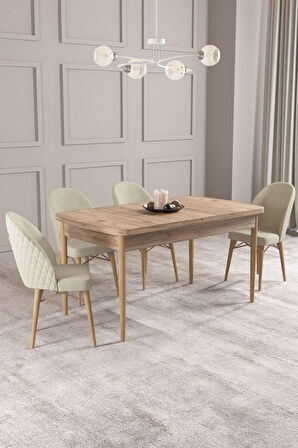 Calvin Atlantik 80x132 Açılabilir Mdf Masa Yemek Odası Takımı, Mutfak Takımı 4 Adet Sandalye