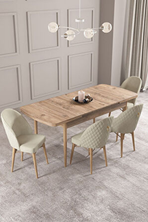 Calvin Atlantik 80x132 Açılabilir Mdf Masa Yemek Odası Takımı, Mutfak Takımı 4 Adet Sandalye