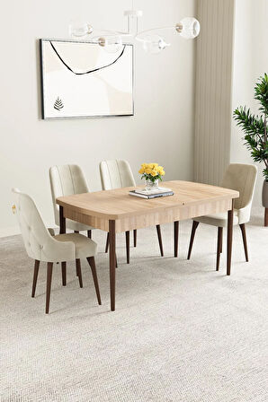 Ashira MDF Meşe Desen Açılabilir 80x132 Cm 4 Sandalyeli Mutfak Masası Takımı